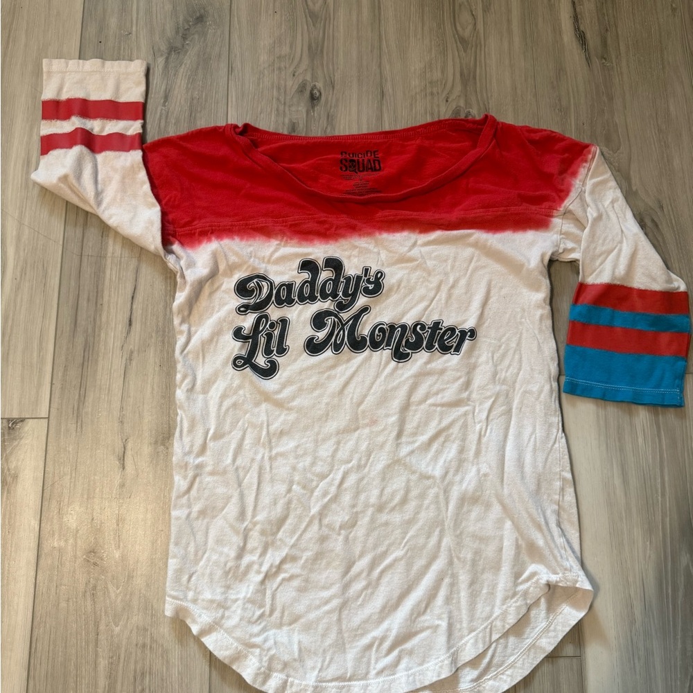 Women's Red and White Long Sleeve Tee